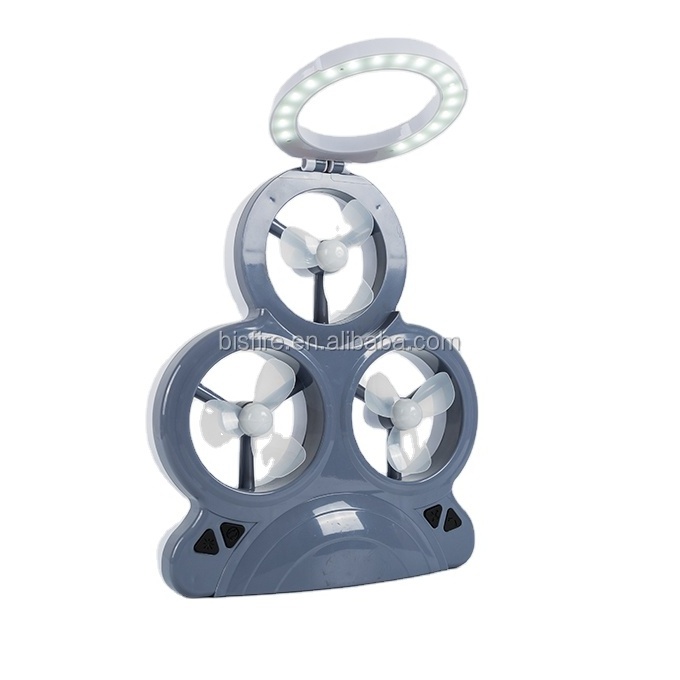 AX-3MF Plastic Mini Fan with LED Light 3 Mini Fans Rechargeable Solar Chargeable Mini Fan