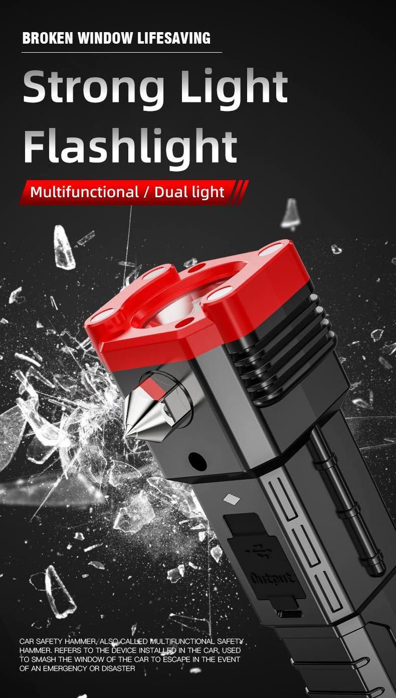 Multifunctional rechargeable safety hammer magnetic bright flashlight car COB emergency fire escape window breaker