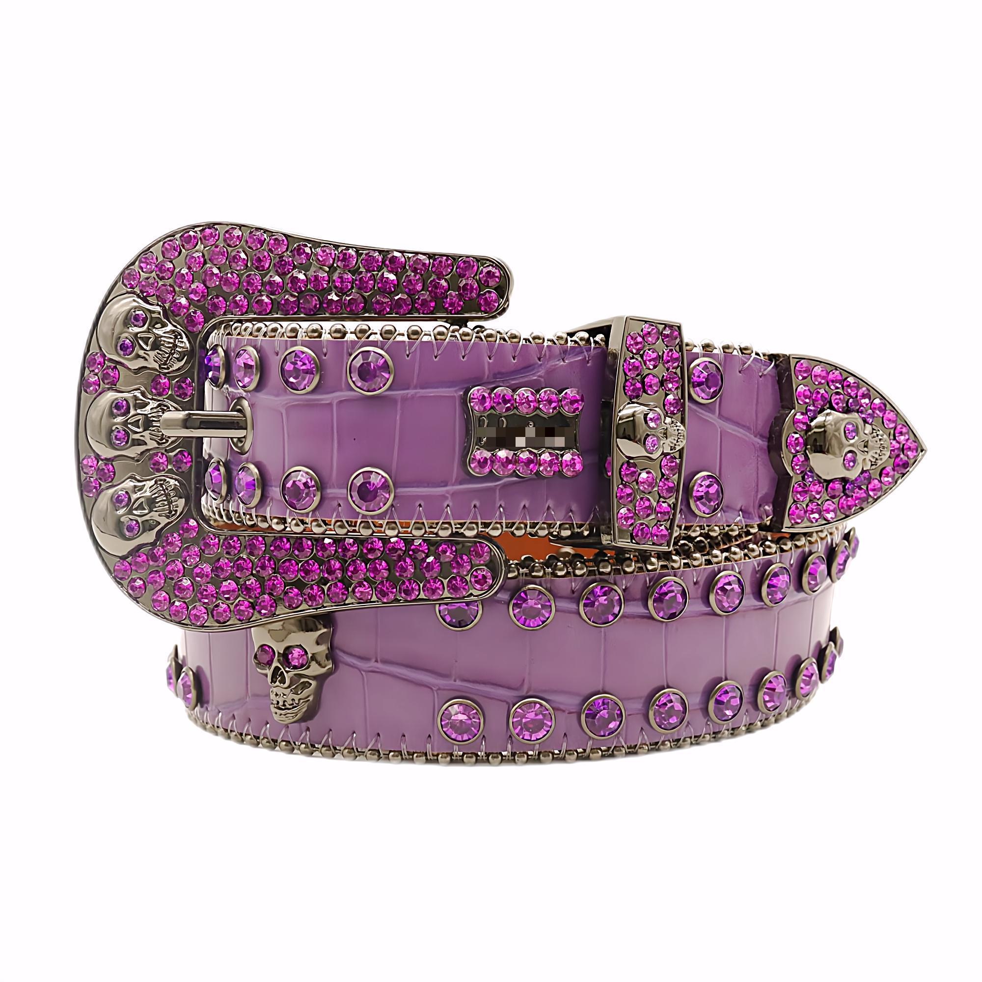 Fashion Western PU Leather Gradient Bling Bling Studded Cowboy BB Simon Belts With Stones Rhinestones Skull Belt Men BB Simon