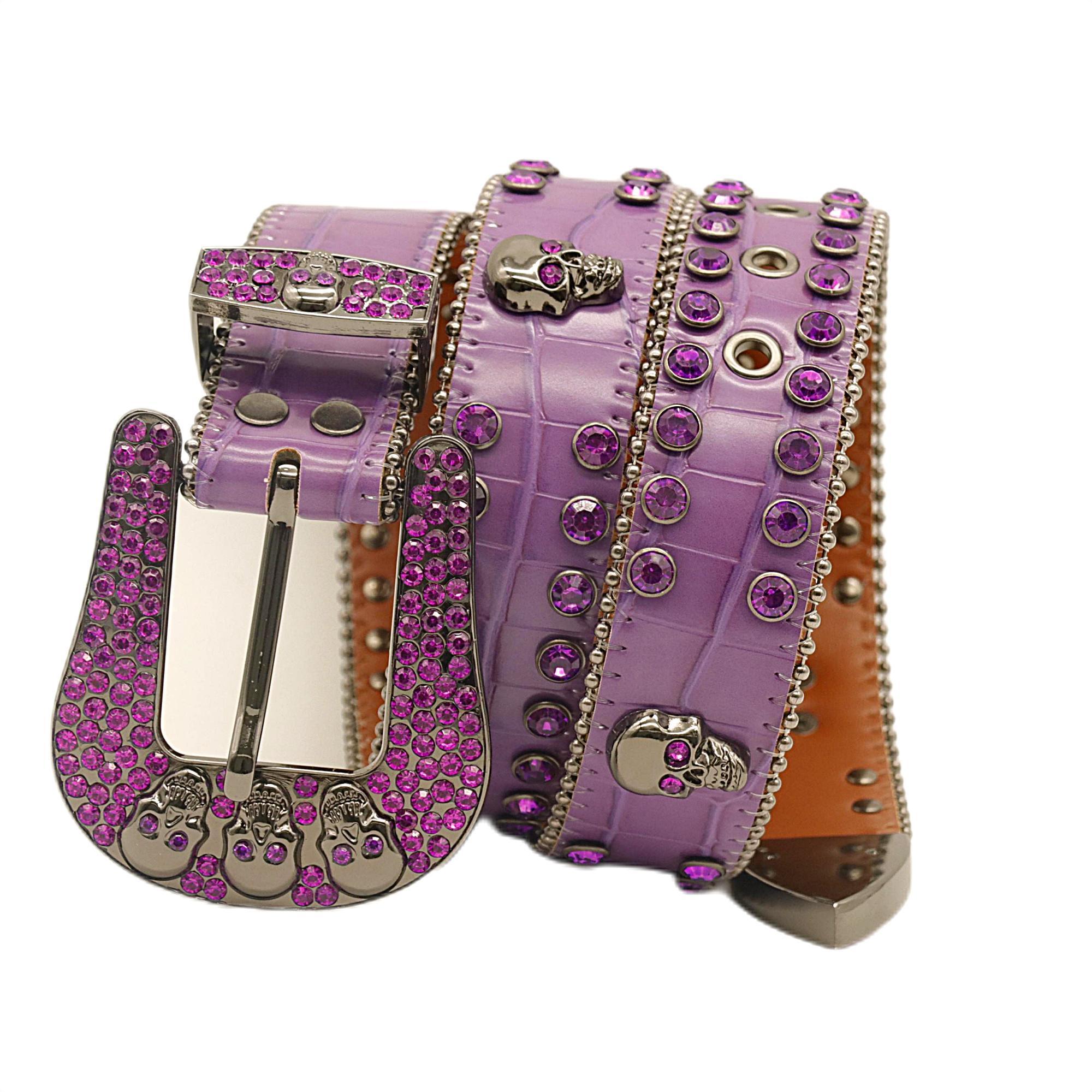 Fashion Western PU Leather Gradient Bling Bling Studded Cowboy BB Simon Belts With Stones Rhinestones Skull Belt Men BB Simon