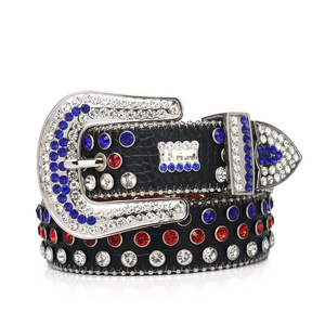 New Famous Brands Bling Rhinestone Rockstar Designer Belt Men Shiny Studded Diamond Crystal Leather Belt BB Simon