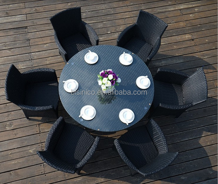 Outdoor Round Rattan Table with 6 Chairs, Round Garden Table