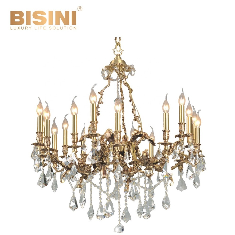 Home Decorative Copper Lighting Candelabra Chandelier Crystal Modern Pendant Light