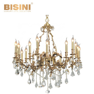 Home Decorative Copper Lighting Candelabra Chandelier Crystal Modern Pendant Light