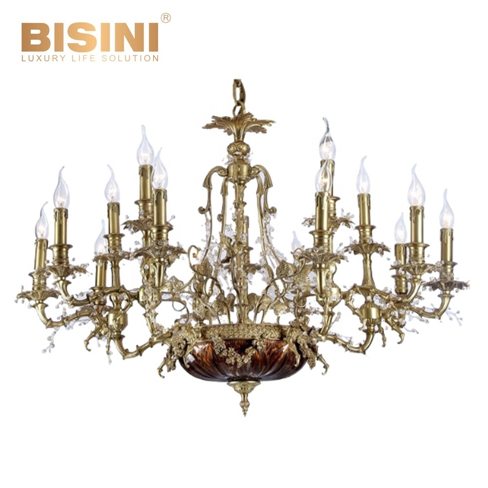 Home Decorative Copper Lighting Candelabra Chandelier Crystal Modern Pendant Light