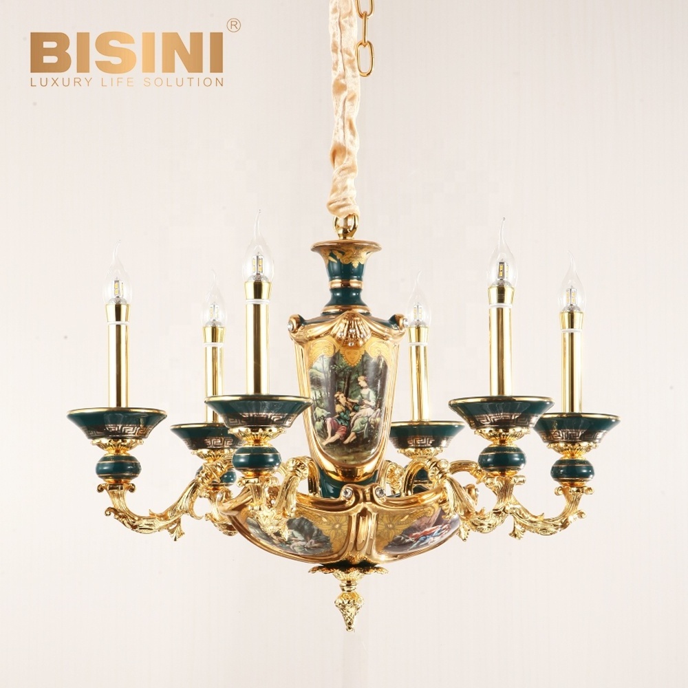 Home Decorative Copper Lighting Candelabra Chandelier Crystal Modern Pendant Light