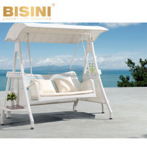 Seaside Beach White PE Rattan Wicker and Aluminum Swing Chairs Villa Outdoor Garden Patio Hanging Chair Hanging Hammock