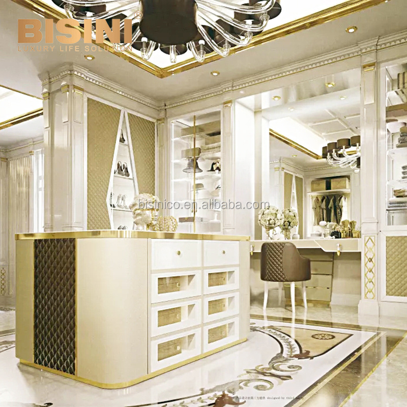 Luxury Elegant European Style Antique Pink and Gold Custom Made Walk in Wardrobe Closet for Girl's Room