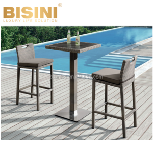 Prevalent Style Villa Outdoor Square Bar Table and Gray PE Rattan Aluminum 2 Bar Chairs Garden Bar Furniture set