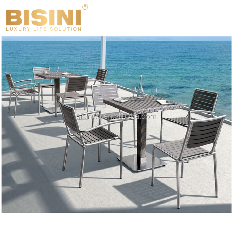 Prevalent Style Villa Outdoor Square Bar Table and Gray PE Rattan Aluminum 2 Bar Chairs Garden Bar Furniture set