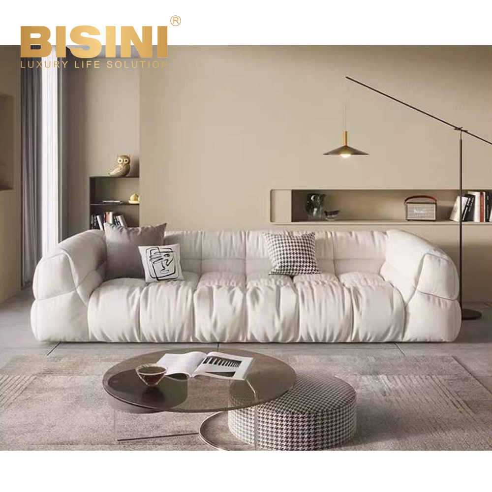 Sanded cloth sofa living room small household net red marshmallow straight row minimalist puff simple sofa