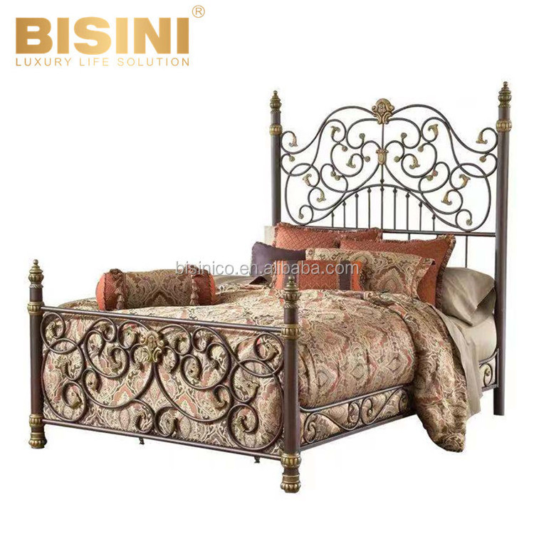 European style Garden Archaistic Metal Bedroom Furniture Copper Bronze color Cast Iron Queen Size Double Bed