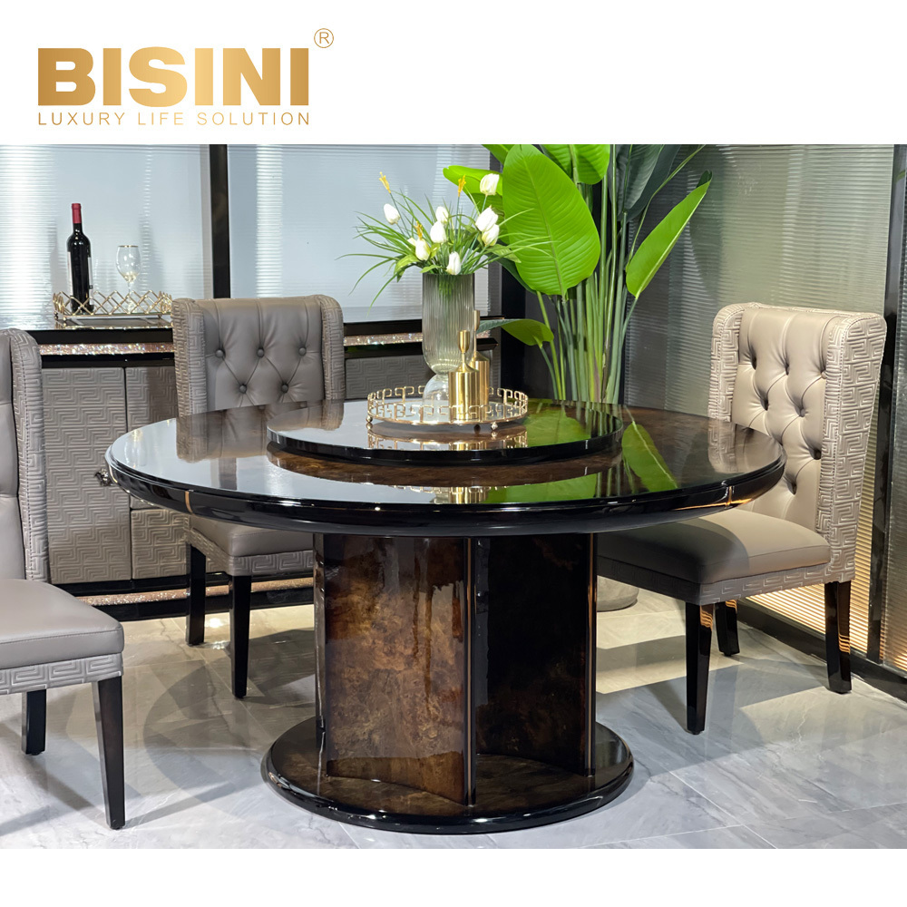 High class hardware cloth embroidery Rotatable table Natural wood Villa with Turntable luxury large round dining table