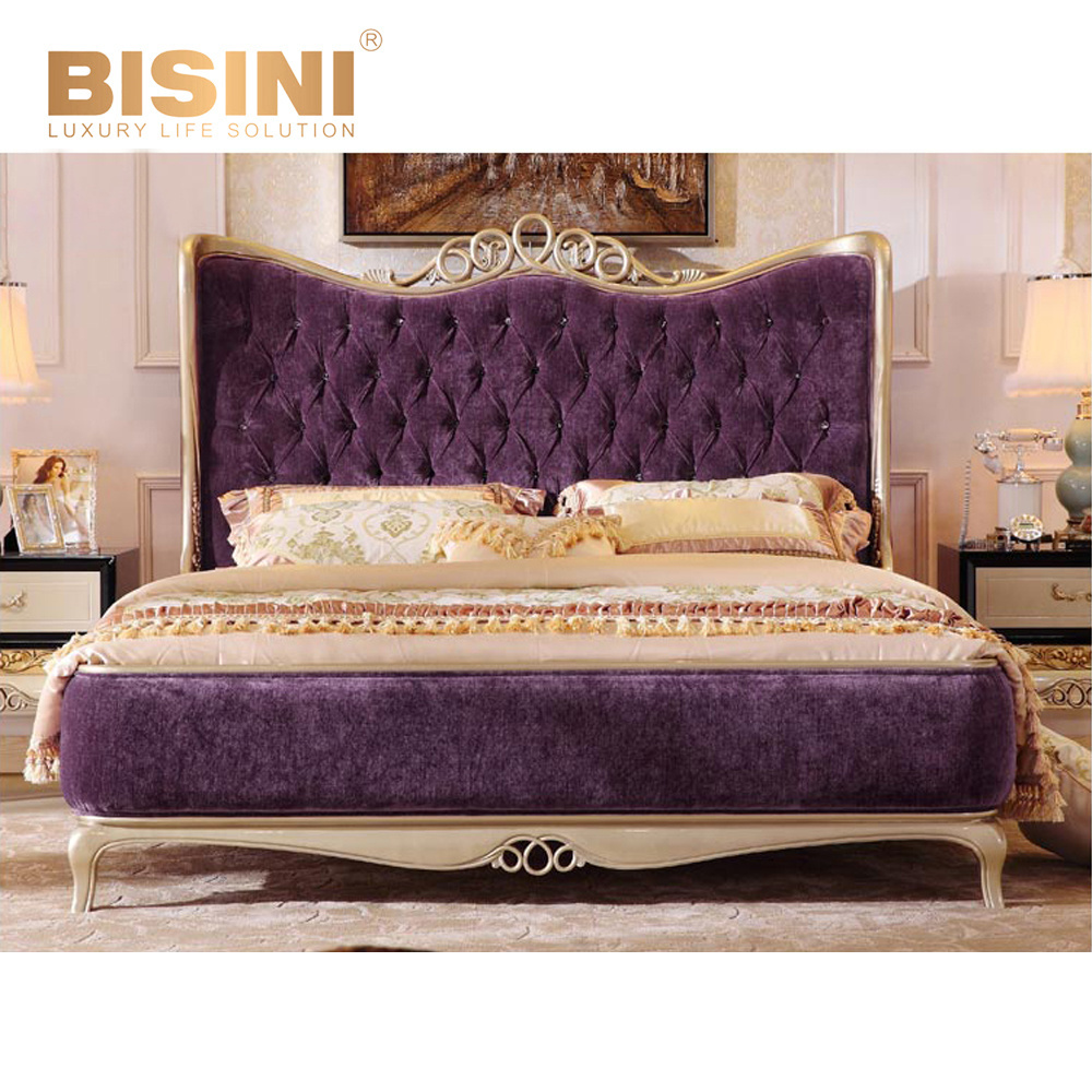 Luxury Latest Purple King Size Bedroom Set Furniture/Luxury Double Bed Design Antique Bedroom Furniture With Wooden Hand Carving