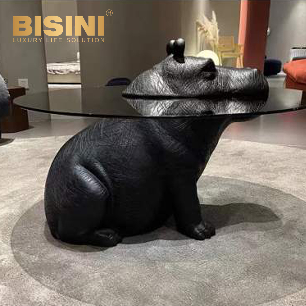 Small apartment personality creative animal hippo tea table glass round small tea table living room household light luxury