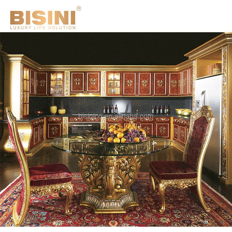 Imperial Classic Palace Image Full Gold Plated U Shaped Kitchen Cabinet with Island