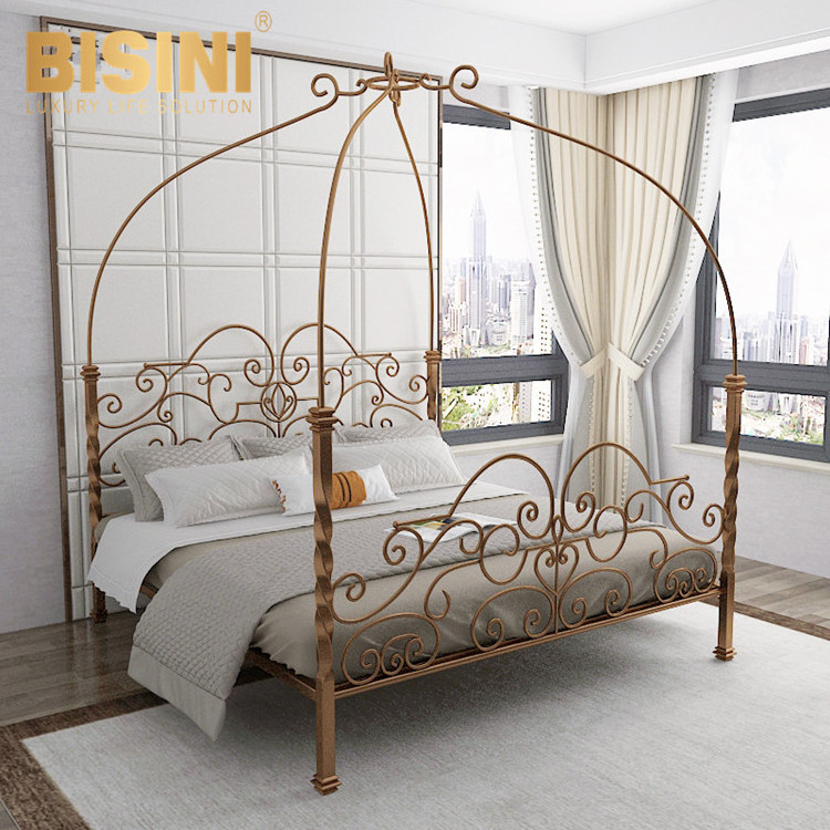 Customization 1.8m Double Iron Bed Retro Nordic Princess  Creative Metal Frame Bedroom Set with Canopy