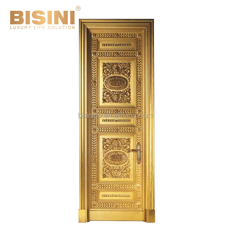 Unique Designed Luxury European Style Gilt Wood Carving Interior Door for Villa