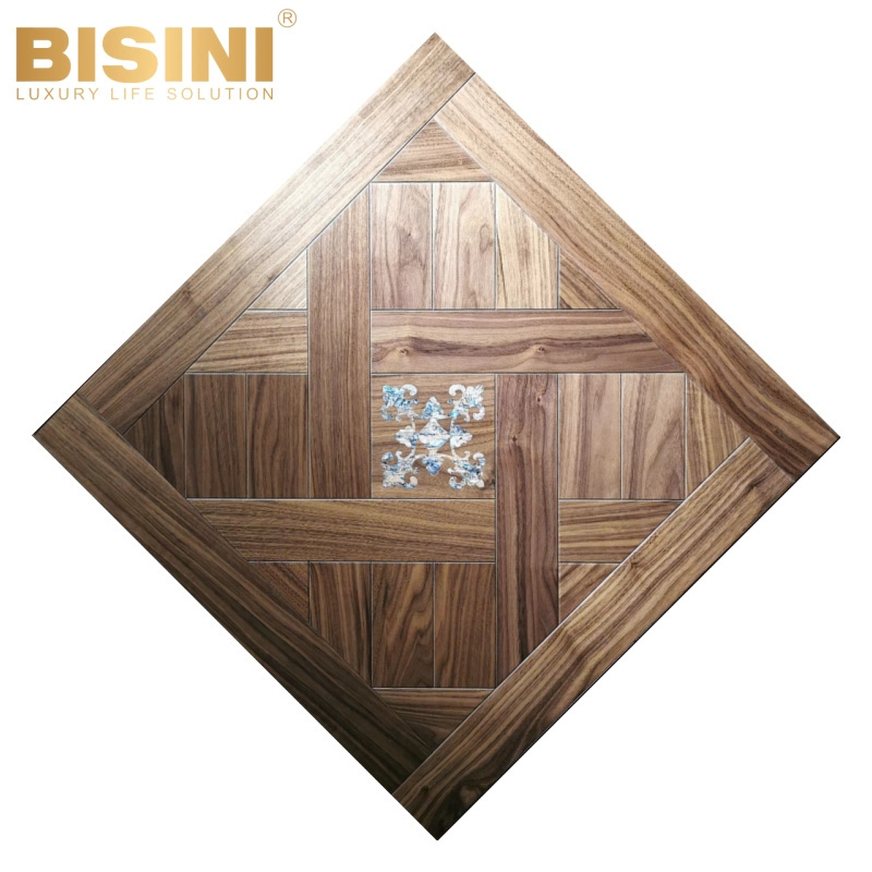 Elegant European Style Birch Rosewood Art Marquetry Pearl Shell Inlay Patterned Parquet Engineered Wood Flooring