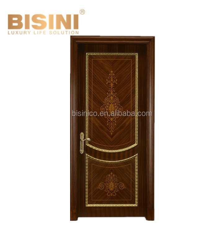 Exquisite Solid Wood Bedroom Entry Door, Hand Painted Palace Single Swing Door Wooden White Door With Gold Leaf