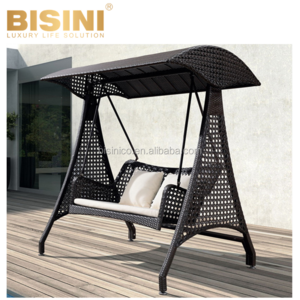 Seaside Beach Black PE Rattan Wicker and Aluminum Swing Chairs Outdoor Garden Patio Hanging Chair with Canopy Hanging Hammock