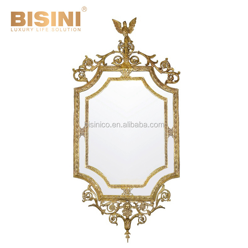 Luxury Elegant French Chateau Antique Piercing Cut Floral Rectangular Bronze Framed Wall Mirror