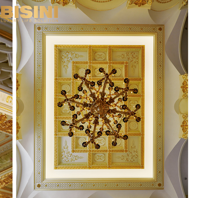 Luxurious Europe Style Palace Villa Wall Board Panel Antique Gold Decorative Carving Artistic Ceiling Medallion