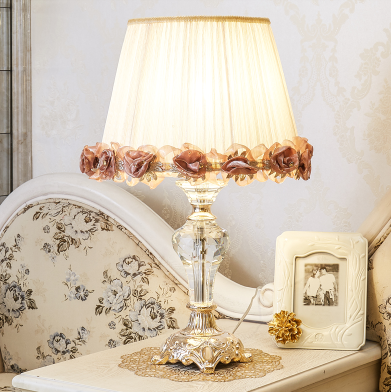 Fancy Classic Handmade European Gilt Decoration Crystal Reading Table Lamp With Floral Lampshade  BF05-89817