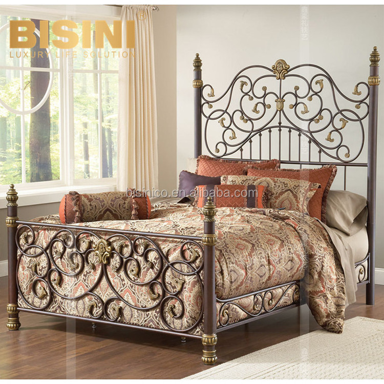 European style Garden Archaistic Metal Bedroom Furniture Copper Bronze color Cast Iron Queen Size Double Bed