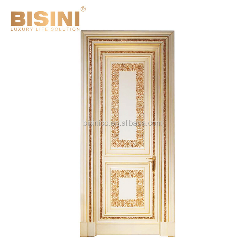 Unique Designed Luxury European Style Gilt Wood Carving Interior Door for Villa