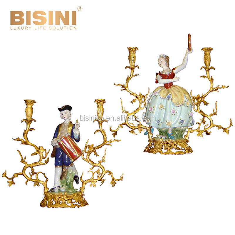 Noble Classic Artistic Handpainted Porcelain Floral Angel Gilt Brass Candelabra