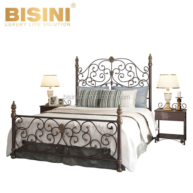 Simple European Light Luxury Style Archaistic Metal Bedroom Furniture Classic Copper Cast Iron King Size Double Bed