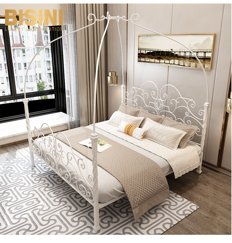 Customization 1.8m Double Iron Bed Retro Nordic Princess  Creative Metal Frame Bedroom Set with Canopy