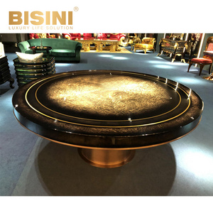 High class hardware cloth embroidery Rotatable table Natural wood Villa with Turntable luxury large round dining table