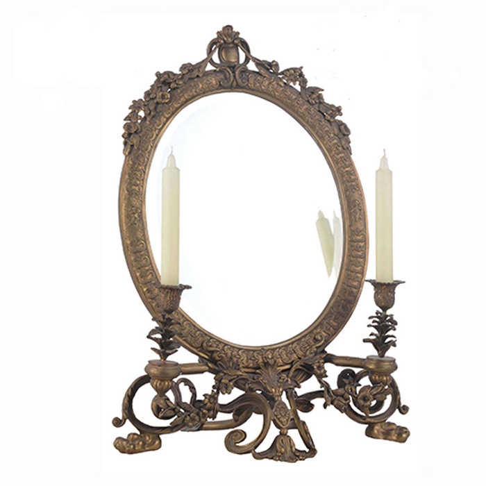 Exquisite European Reproduction Antique Decoration Luxury Copper And glass Hanging Baroque Gold  Wall Mirror BF08-SJ100017