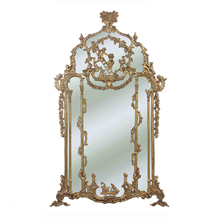 Exquisite European Reproduction Antique Decoration Luxury Copper And glass Hanging Baroque Gold  Wall Mirror BF08-SJ100017