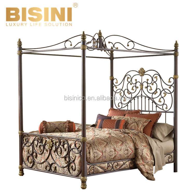 European style Garden Archaistic Metal Bedroom Furniture Copper Bronze color Cast Iron Queen Size Double Bed