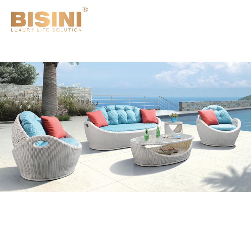 Aegean style Original design Soup Spoon Shape Deck Chair White PE Rattan &  Aluminum Seaside Recliner Chaise Lounge