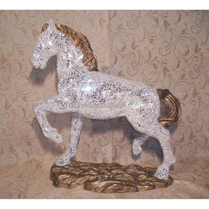 Luxury Bling Bling Home Table Decoration Artwork, Mosaic Frame Crackle Glass Hand Made Decorative Horse