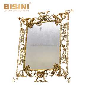 Luxury Elegant French Chateau Antique Piercing Cut Floral Rectangular Bronze Framed Wall Mirror