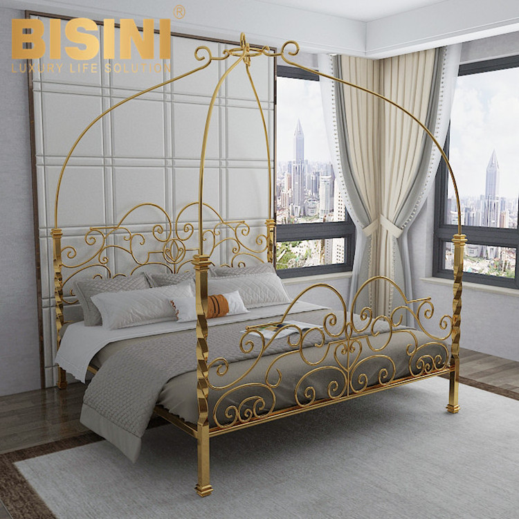 Customization 1.8m Double Iron Bed Retro Nordic Princess  Creative Metal Frame Bedroom Set with Canopy