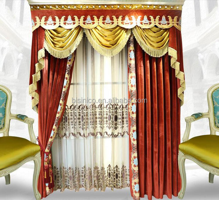 Royal Home Cinema Design Curtain, Elegant Gold and Red Velvet Curtain, Home Decorated Blackout Window Curtain