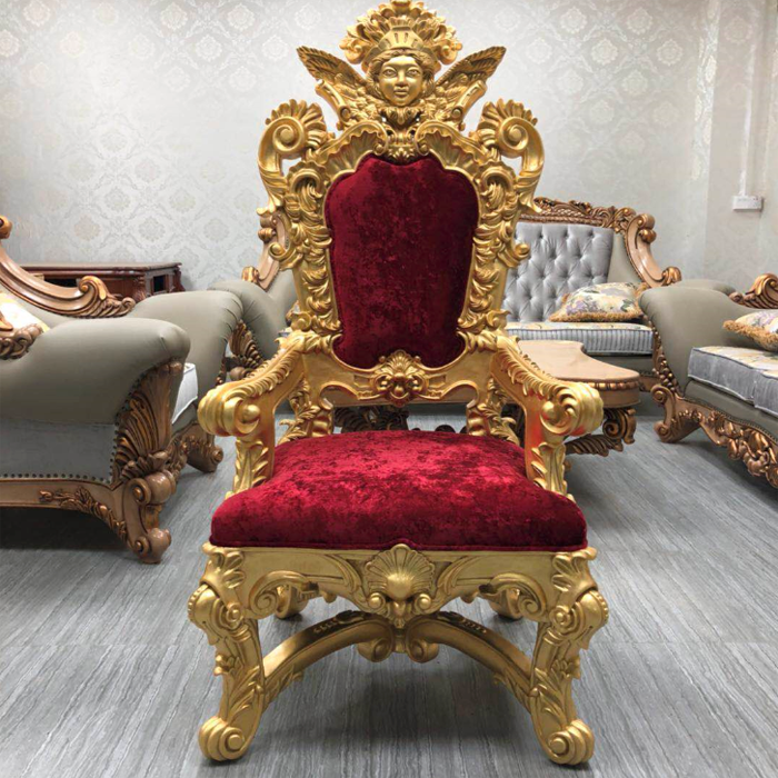 BISINI Luxurious Royal Arm Chair, Golden King Solid Wood European Hand Carved Throne, Living Room furniture BF08-10026