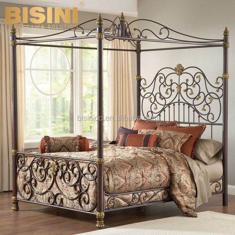 European style Garden Archaistic Metal Bedroom Furniture Copper Bronze color Cast Iron Queen Size Double Bed