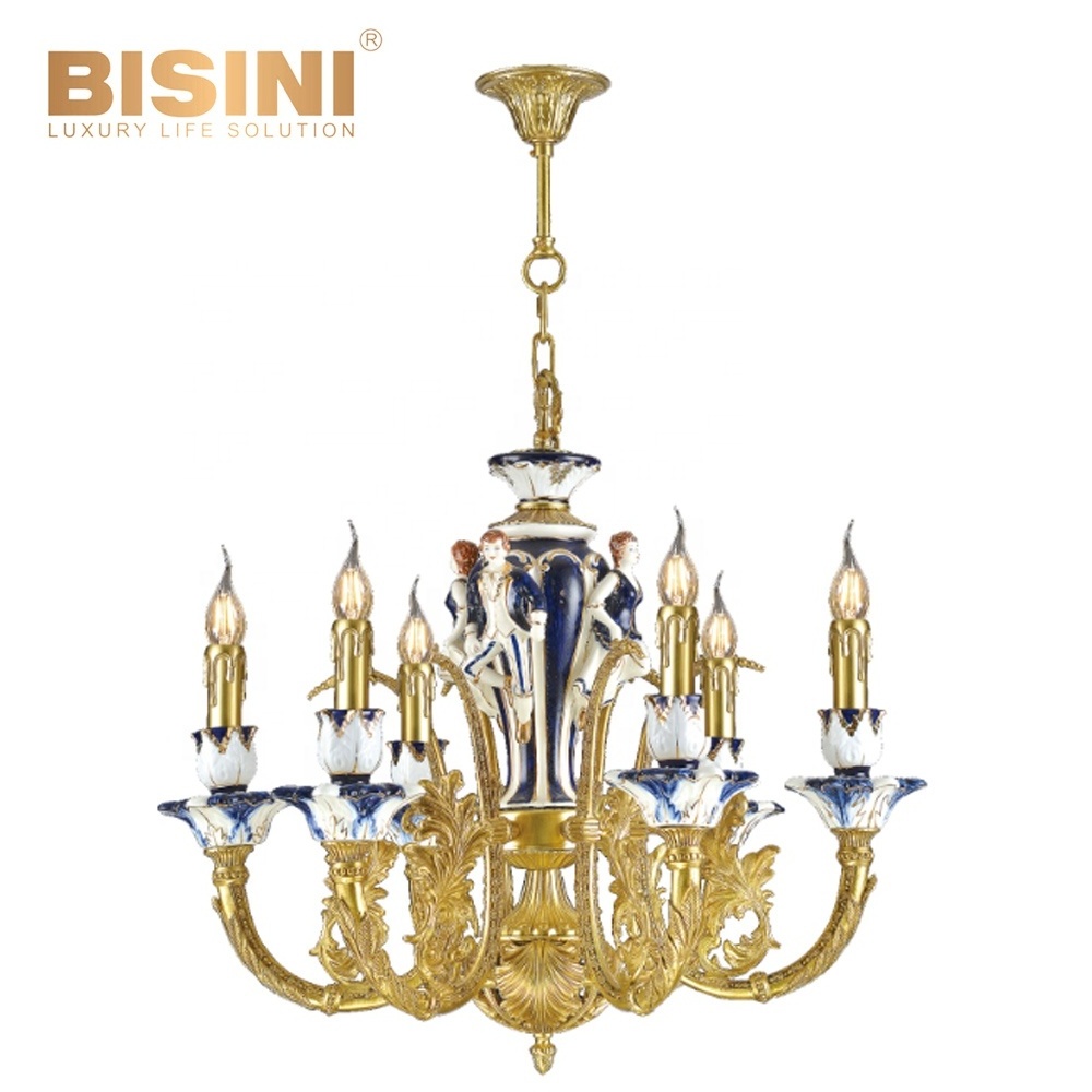 New European Style Solid Brass Dining Living Room Lamp Luxurious Chandelier and Pendant Light For High Ceiling Hotel Or Villa