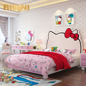 Cute Hello Kitty Kids Bed Cute Pink Girls Bed with Solid Wood Nightstand