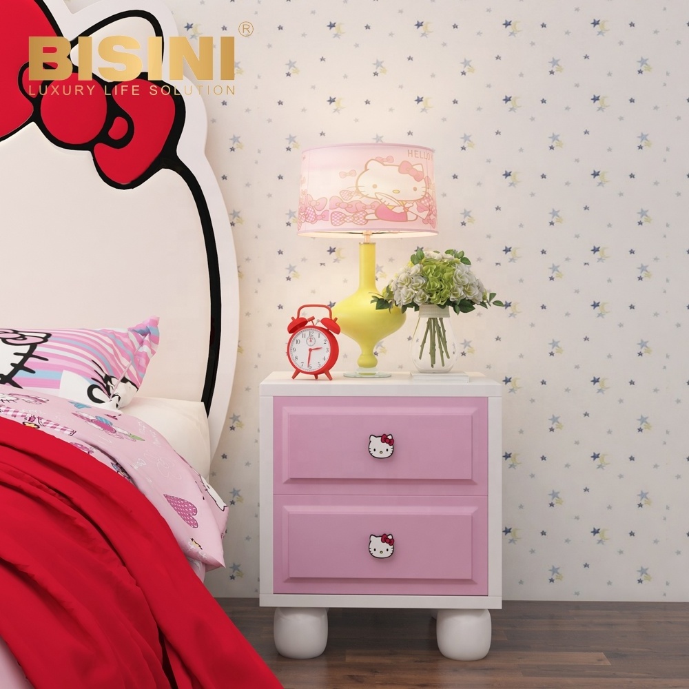 Cute Hello Kitty Kids Bed Cute Pink Girls Bed with Solid Wood Nightstand