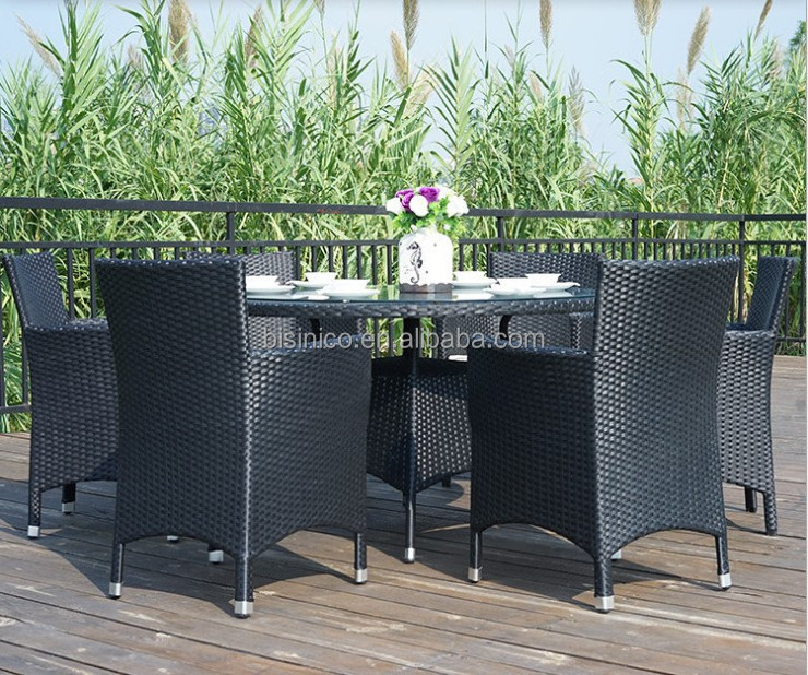 Outdoor Round Rattan Table with 6 Chairs, Round Garden Table