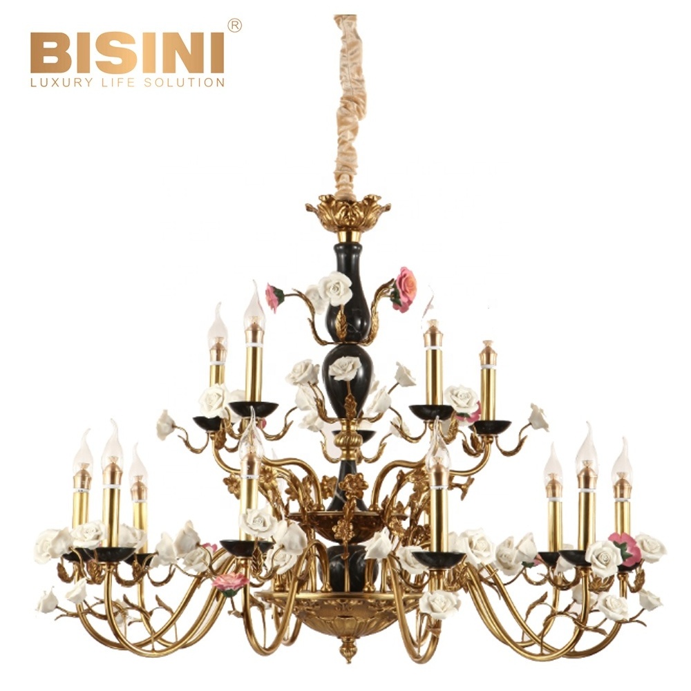 New European Style Solid Brass Dining Living Room Lamp Luxurious Chandelier and Pendant Light For High Ceiling Hotel Or Villa