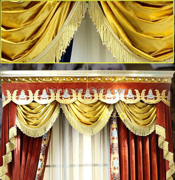 Royal Home Cinema Design Curtain, Elegant Gold and Red Velvet Curtain, Home Decorated Blackout Window Curtain